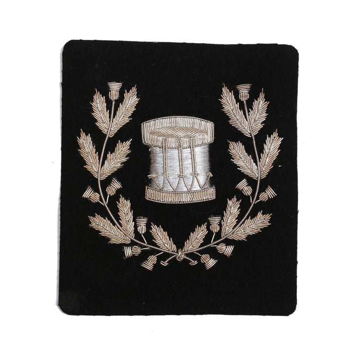 Drum Wreath Patch - Large Silver on Black