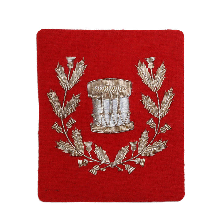 Drum Wreath Patch - Large Silver on Red