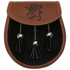 Embossed Lion Semi-Dress Brown Leather Sporran