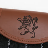 Embossed Lion Semi-Dress Brown Leather Sporran Flap