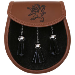 Embossed Lion Semi-Dress Brown Leather Sporran