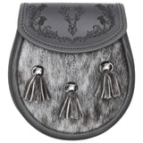 Embossed Stag Semi-Dress Grey Leather Sporran