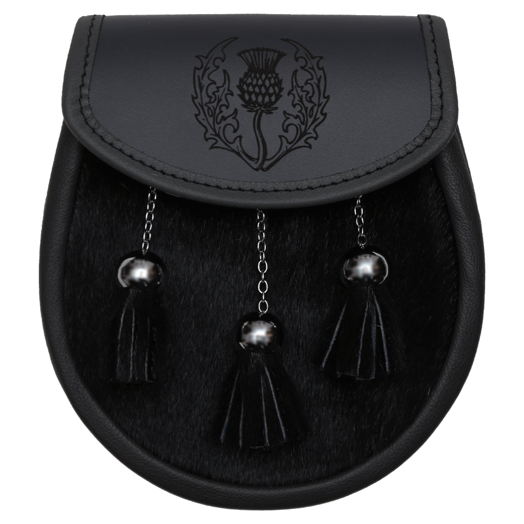 Embossed Thistle Semi-Dress Grey Leather Sporran