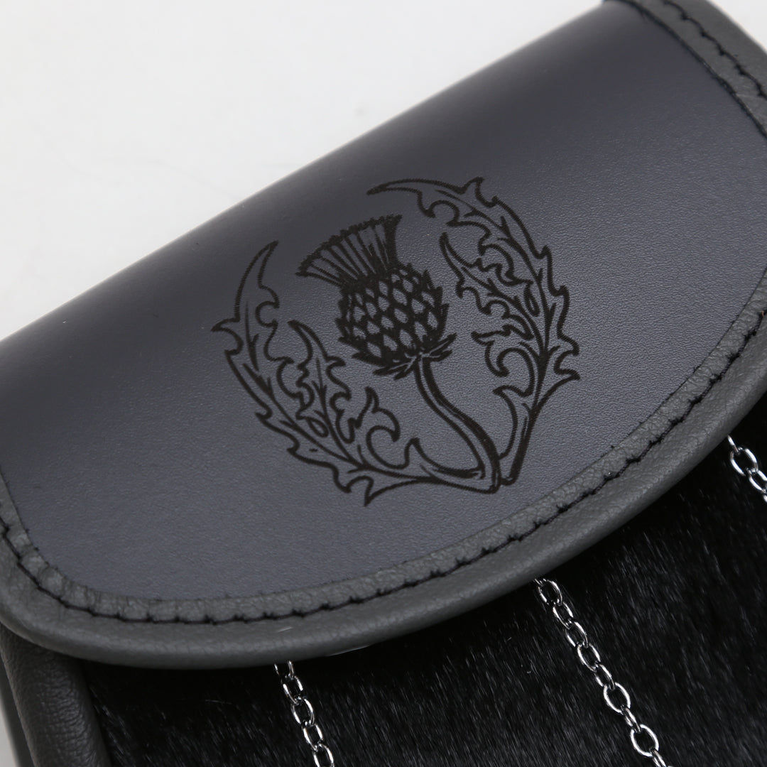 Embossed Thistle Semi-Dress Grey Leather Sporran Flap