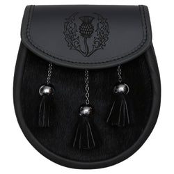 Embossed Thistle Semi-Dress Grey Leather Sporran