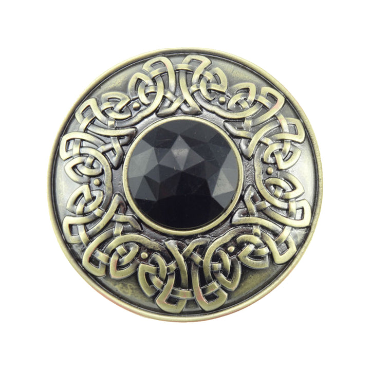 Gold Celtic Brooch with Black Stone