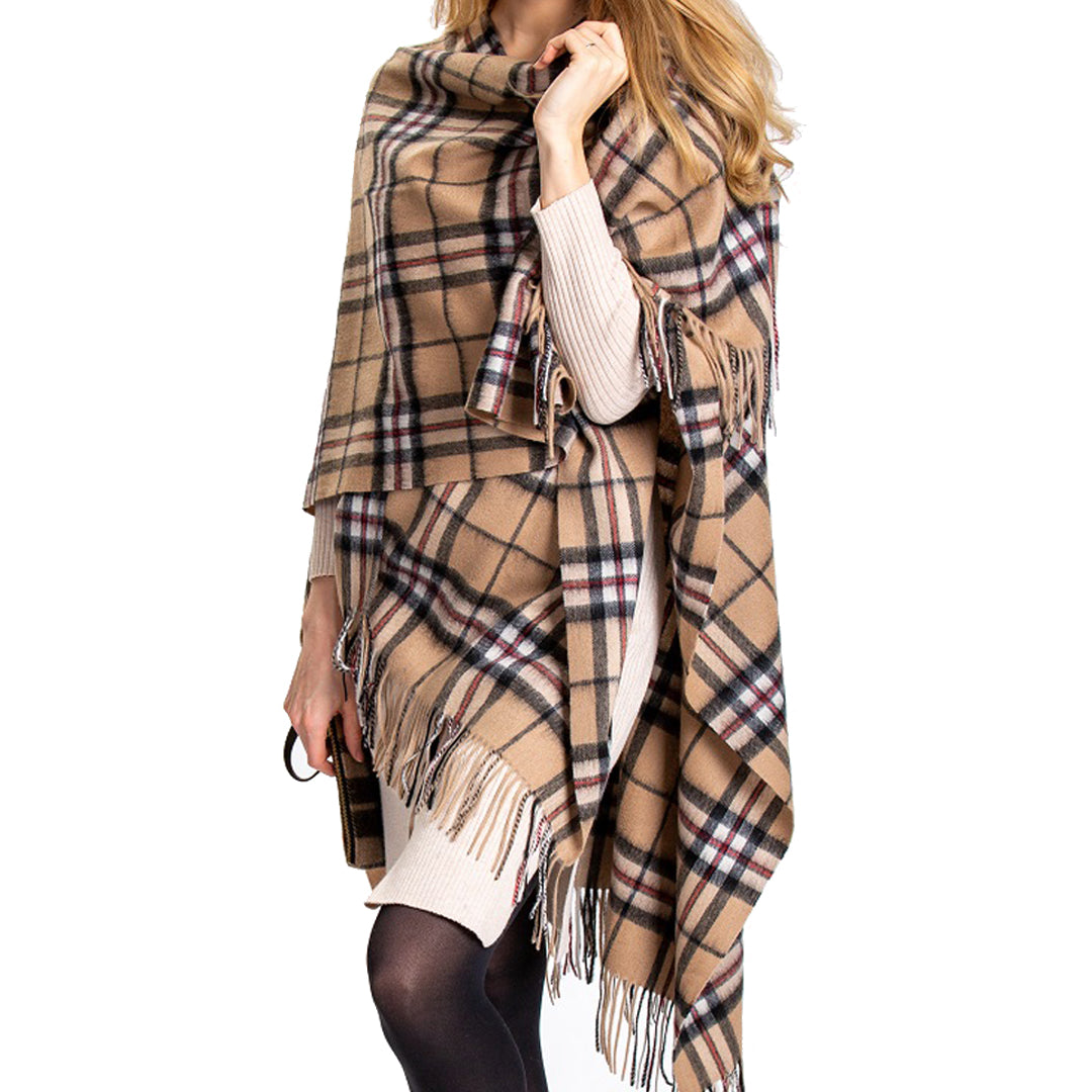 Lambswool Tartan Cape - Thomson Camel