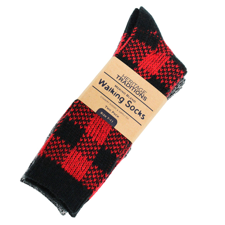 Merino Mix Walking Sock - Red Check and Charcoal Marl