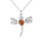 Outlander Inspired Dragonfly Silver Amber Necklace