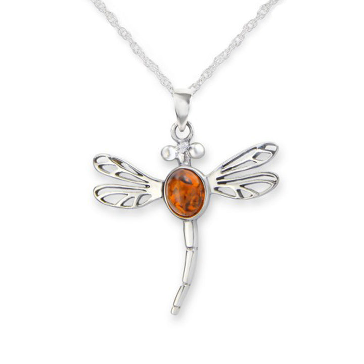 Outlander Inspired Dragonfly Silver Amber Necklace
