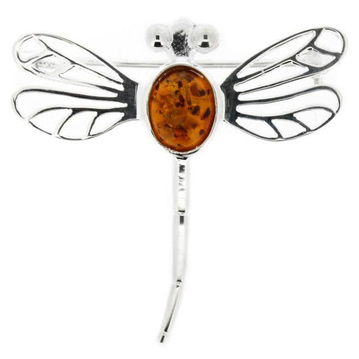 Outlander Inspired Dragonfly Silver Plated Amber Brooch