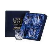 Royal Scot "Flower of Scotland" Whisky Tumblers Barrel Shape (4) in Case