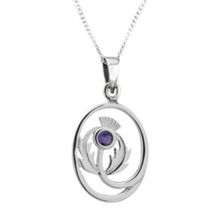 Scottish Thistle Silver Oval Pendant
