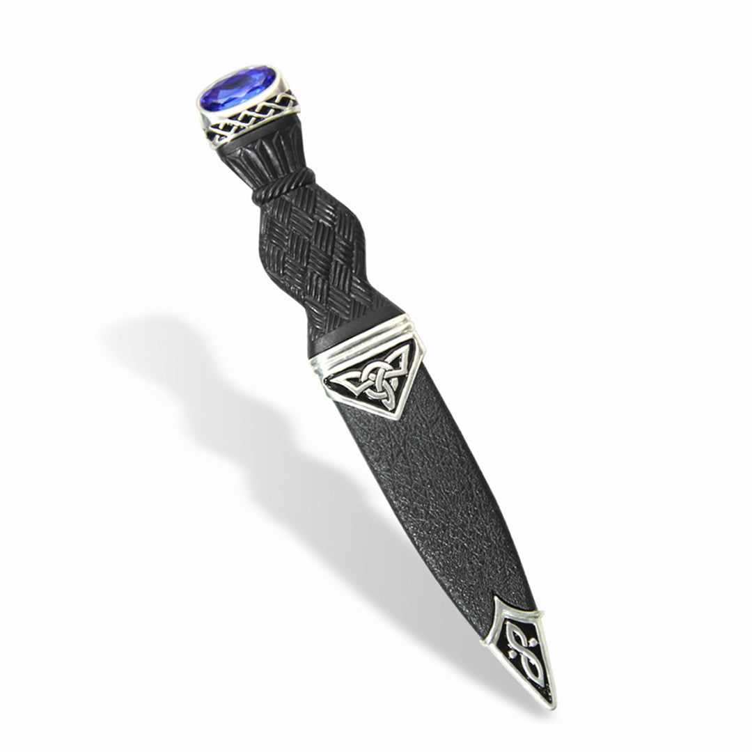 Sgian Dubh, Polished Pewter (Celtic) Sapphire Stone
