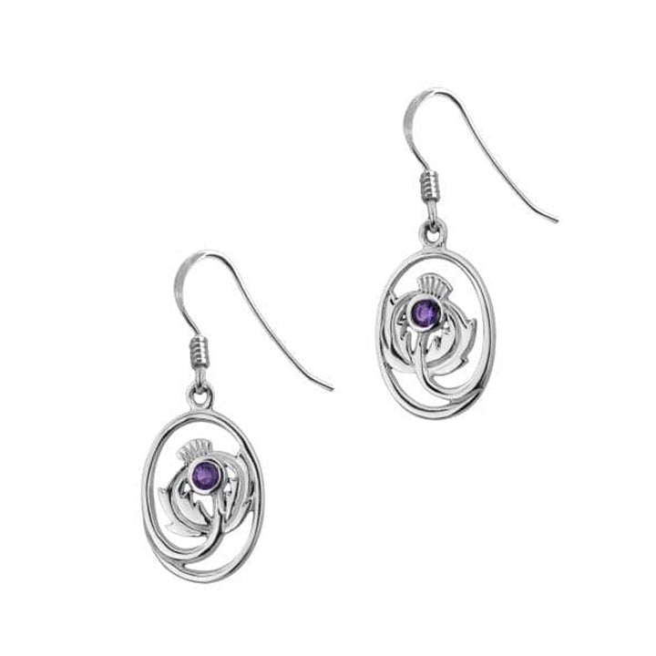 Thistle Silver Oval Drop Ameythyst Colour Stone Earrings 