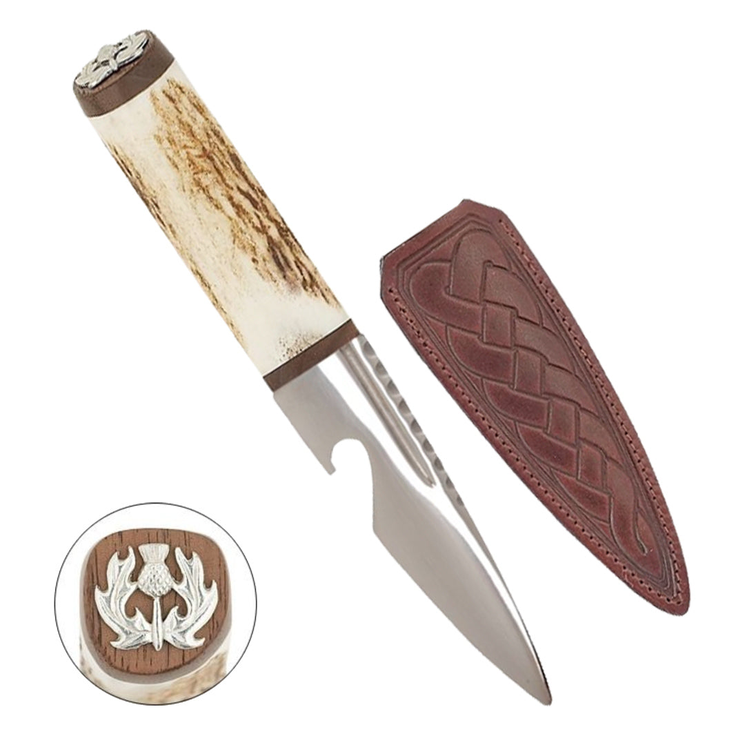 Walnut Staghorn Thistle Bottle Opener Sgian Dubh
